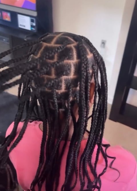 Black braids with geometric scalp design