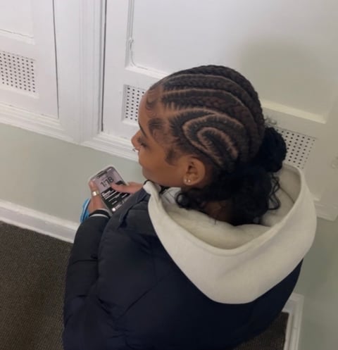 Intricate braided hairstyle with geometric patterns
